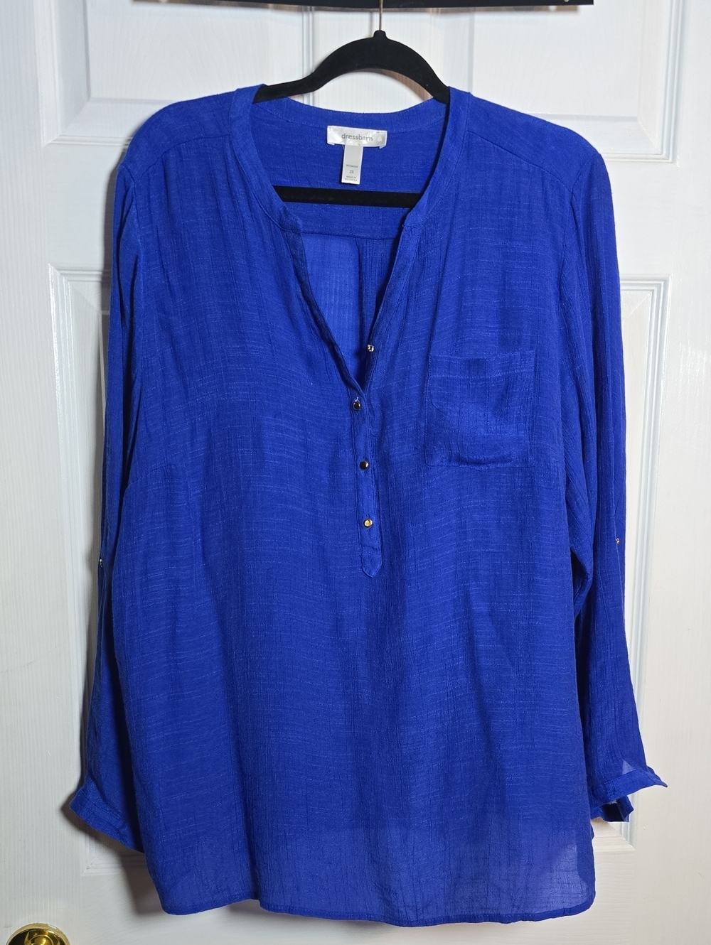 dressbarn 2X Royal Blue Long-Sleeve Henley Tunic